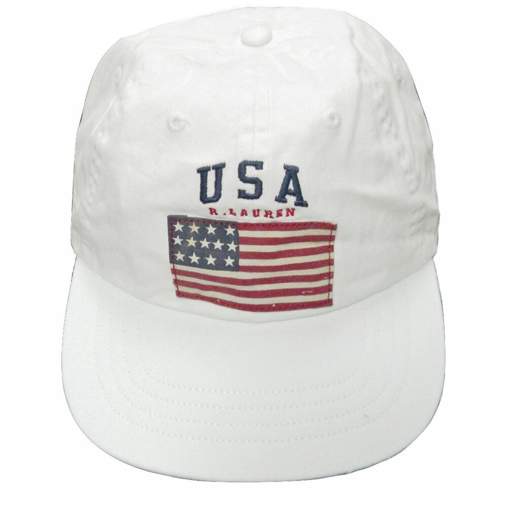NEW RARE Vintage Polo Ralph Lauren Baseball Hat! White With US Flag & Polo Front